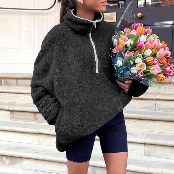 Black Sherpa Half-Zip Pullover - Picture 4 of 7